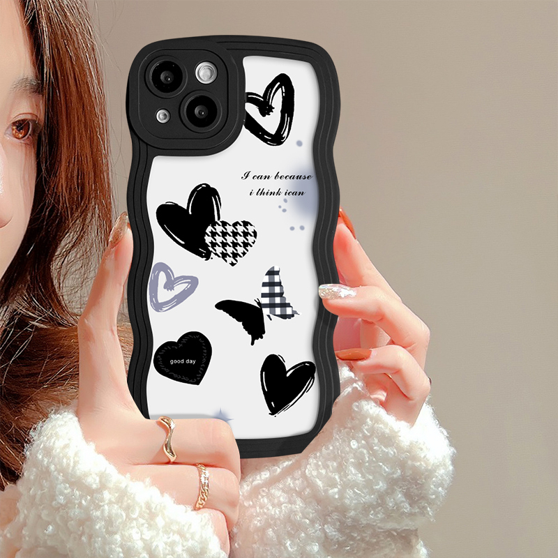 Fashion Retro Butterfly Case Kompatibel Untuk iPhone 7Plus 11 13 14 12 Pro Max XR 6s 7 8 6 14 Plus X XS Max SE 2020 Wavy Edge Romantic Butterfly Tpu Soft Cover