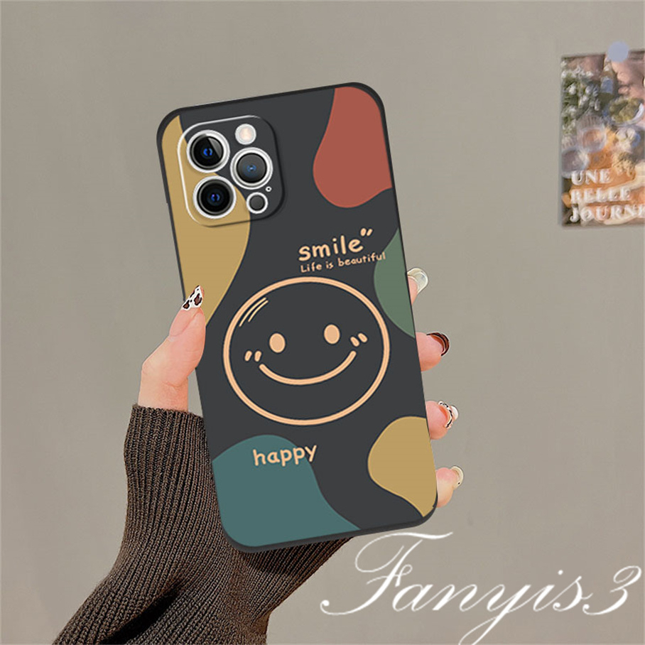 Compatible For iPhone 14 13 12 11 Pro Max X XR Xs Max 7 8 Plus SE 2020 Kompatibel Untuk Simple Smiley Face Phone Case Silicon Soft Cover Pelindung