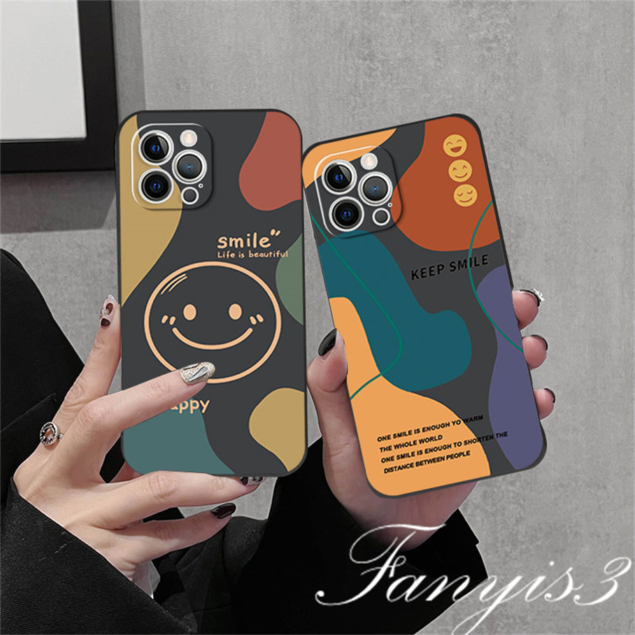 Compatible For iPhone 14 13 12 11 Pro Max X XR Xs Max 7 8 Plus SE 2020 Kompatibel Untuk Simple Smiley Face Phone Case Silicon Soft Cover Pelindung