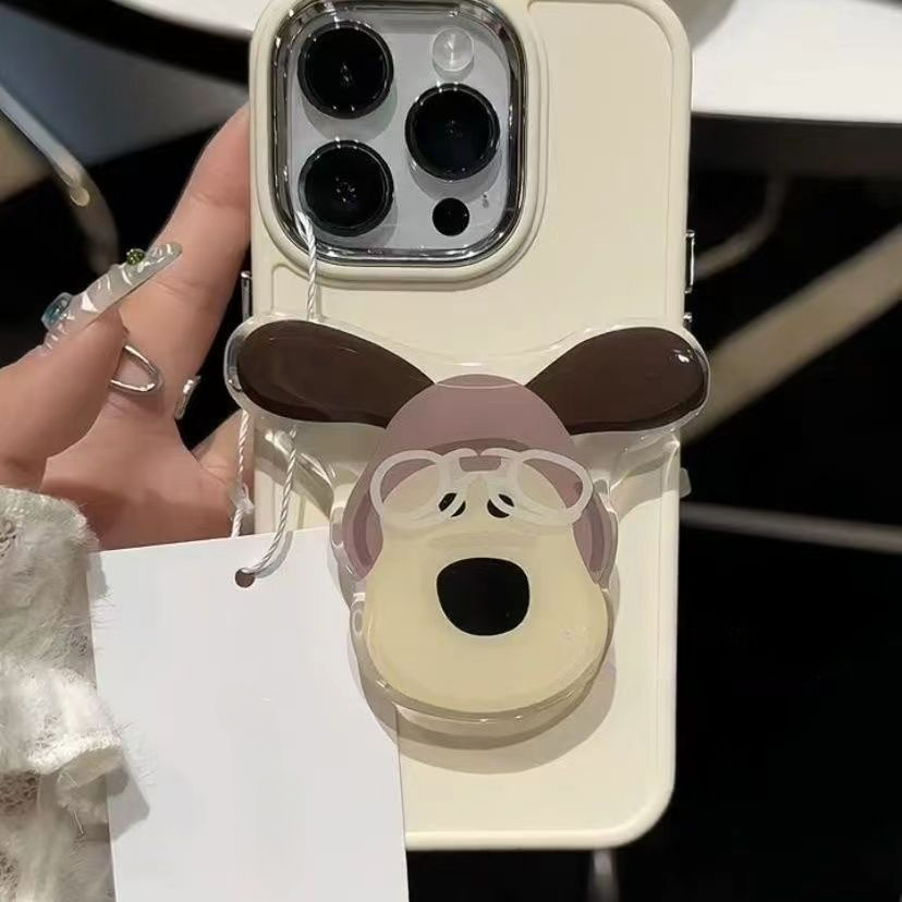 IPHONE Luxury Plating Metal Lens Ptotector Silikon Halus Casing Ponsel Kompatibel Untuk Iphone14 13 12 11 Pro Max Ultra Slim Shockproof Lembut TPU Penutup Belakang Dengan Holder Anjing/Kupu-Kupu/Kucing