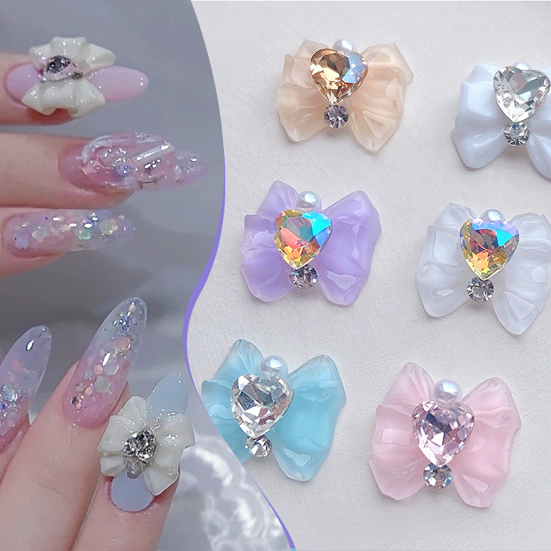 3d Lucu Hitam Putih Jelly Busur Nail Art Dekorasi Pesona Musim Panas DIY Warna-Warni Transparan Perlengkapan Kuku Bagian Produk