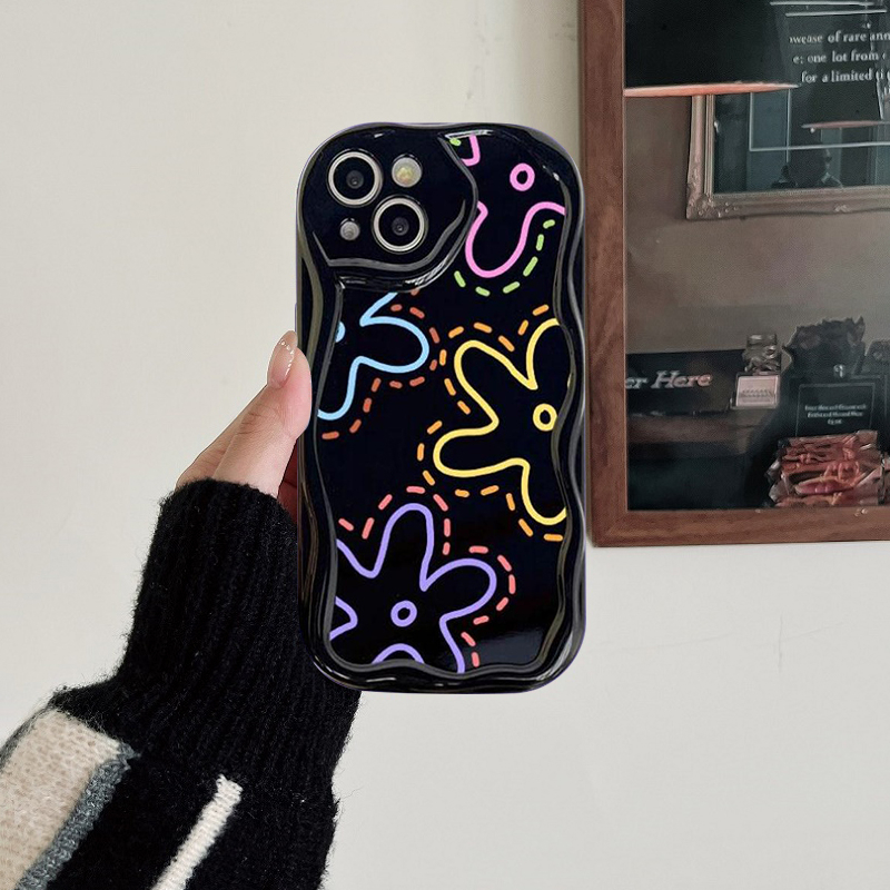 IPHONE Casing Bunga Segar Tepi Melengkung Bergelombang 3D Kompatibel Untuk Iphone11 Pro Max14 13 12 XR 6s 6 7 8 Plus 7plus X XS Max SE 2020 Tpu Lembut Shockproof Airbag Glossy Floral Cover