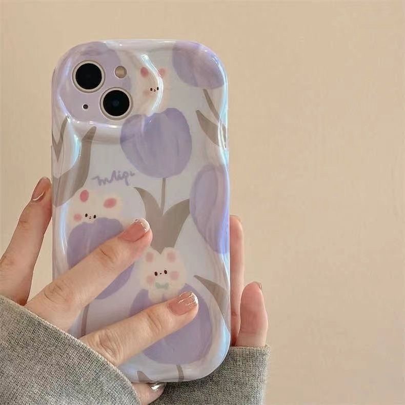 IPHONE Ins Lukisan Cat Minyak Cinta Hati Casing Kompatibel Untuk Iphone11 13 12 14 Pro Max XR 7plus 6s 6 7 8 Plus X XS Max SE 2020 3D Wavy Curved Edge Soft Tpu Shockproof Airbag Glossy Case