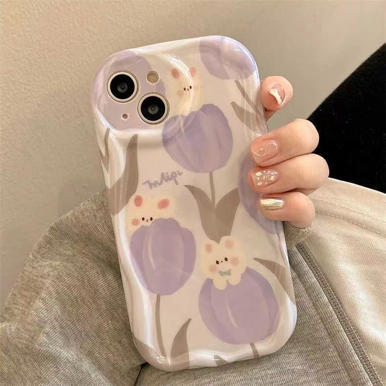 IPHONE Ins Lukisan Cat Minyak Cinta Hati Casing Kompatibel Untuk Iphone11 13 12 14 Pro Max XR 7plus 6s 6 7 8 Plus X XS Max SE 2020 3D Wavy Curved Edge Soft Tpu Shockproof Airbag Glossy Case