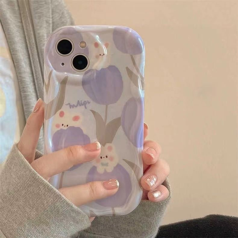 IPHONE Ins Lukisan Cat Minyak Cinta Hati Casing Kompatibel Untuk Iphone11 13 12 14 Pro Max XR 7plus 6s 6 7 8 Plus X XS Max SE 2020 3D Wavy Curved Edge Soft Tpu Shockproof Airbag Glossy Case