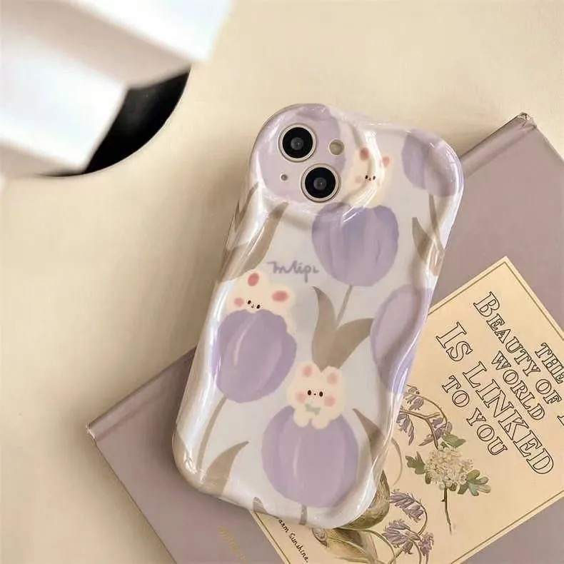 IPHONE Ins Lukisan Cat Minyak Cinta Hati Casing Kompatibel Untuk Iphone11 13 12 14 Pro Max XR 7plus 6s 6 7 8 Plus X XS Max SE 2020 3D Wavy Curved Edge Soft Tpu Shockproof Airbag Glossy Case