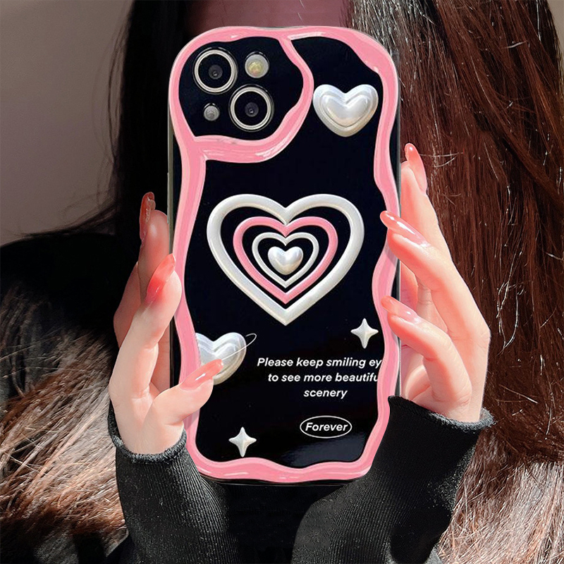 Ins Fashion Art Huruf Smile Case Kompatibel Untuk iPhone 7plus XR 11 13 12 14 Pro Max 6s 6 7 8 Plus X XS Max SE 2020 Tpu Lembut 3D Bergelombang Melengkung Tepi Shockproof Airbag Glossy Phone Case