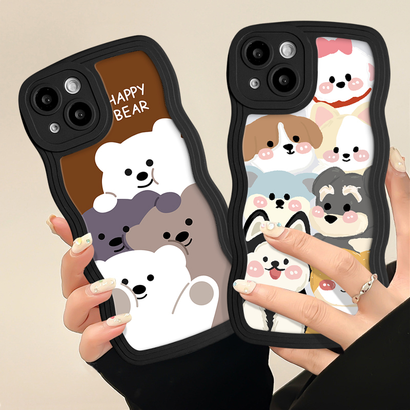 Casing Realme C53 C35 C55 C12 C15 C21Y C33 C30 5i 8 C11 C25Y C25s 5 10 9i 6i C25 8i 7i 7 5s C20 8Pro 9Pro+ 9 C3 C17 Motif Sambungan Kreatif Romantis Beruang Lucu Wavy Edge Soft Case