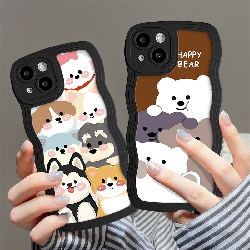 Casing Realme C53 C35 C55 C12 C15 C21Y C33 C30 5i 8 C11 C25Y C25s 5 10 9i 6i C25 8i 7i 7 5s C20 8Pro 9Pro+ 9 C3 C17 Motif Sambungan Kreatif Romantis Beruang Lucu Wavy Edge Soft Case