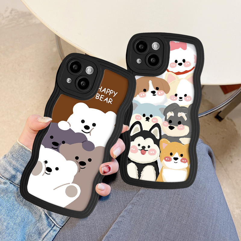 Redmi A1 12C 910c 10 9A 10A 9T A1+9C POCO X3 NFC Pro M3 Redmi Note8 9 10 11 11Pro 10s 11s 9s 10Pro Max Mi 11T Pro Beruang Lucu Wavy Edge Creative Romantic Splicing Pattern Case