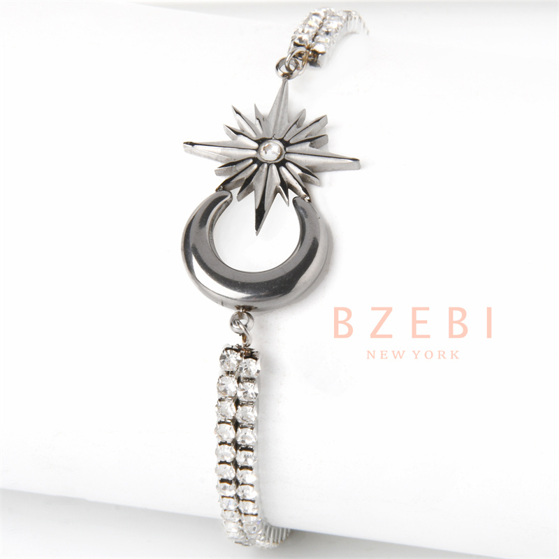 Bzebi Gelang Charm Titanium Steel Emas 18k Dengan Berlian, Anti Karat, Aksesoris Fashion Wanita, Perhiasan Gaya Korea, Hadiah Ulang Tahun Dengan Box Eksklusif 1204b