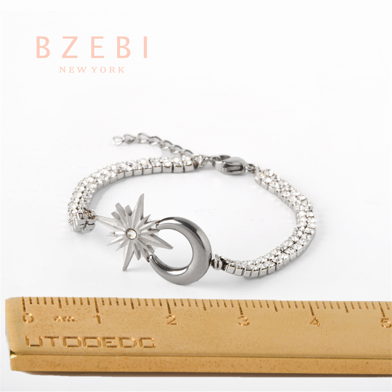 Bzebi Gelang Charm Titanium Steel Emas 18k Dengan Berlian, Anti Karat, Aksesoris Fashion Wanita, Perhiasan Gaya Korea, Hadiah Ulang Tahun Dengan Box Eksklusif 1204b