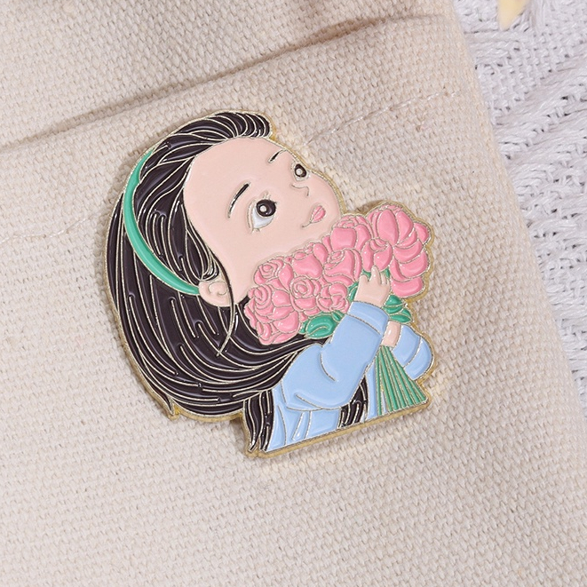 Gadis Lucu Enamel Pin Merah Muda Buket Bunga Gadis Bros Lencana Kerah Pin Packback Perhiasan Aksesoris Hadiah Untuk Teman