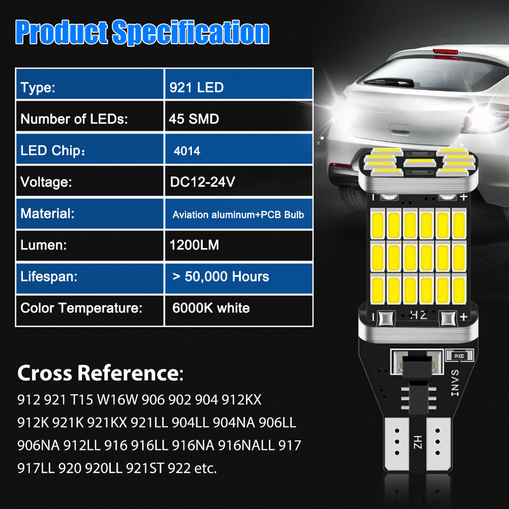 1pc Super Terang T15 W16W 921445 SMD LED 4014mobil Auto Canbus Lampu Mundur Pencahayaan Back up Lampu