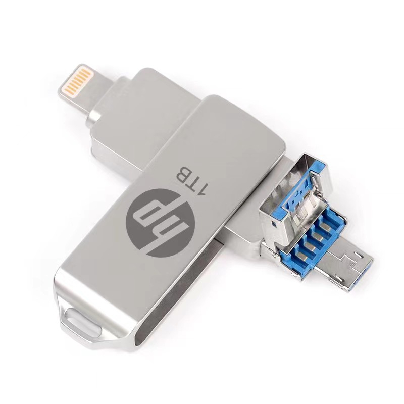 1tb 3in1 HP USB 3.0 1TB OTG flash drive metal Tahan Air Kecepatan Tinggi Untuk iphone 11 12 13 14 HP Android Laptop