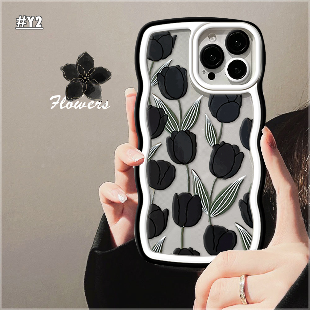 Casing Mewah Kompatibel Untuk iPhone 6Plus 11 Pro Max XR X XS Max 6s 7 8 6 14 Plus 13 11 12 14 Pro Max SE Wavy Case Luxury Inkwash Lukisan Bunga Teratai Soft TPU Clear Cover RIXUAN