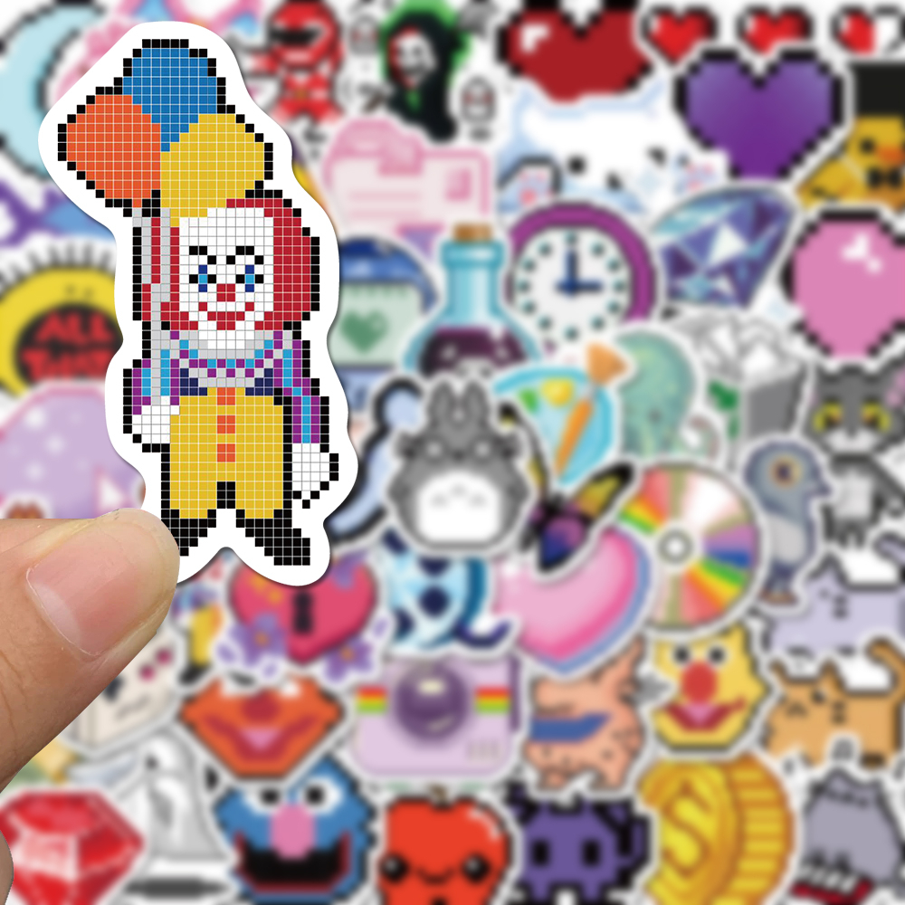 [in Stock] 60pcs Mosaik Kartun Pixel Stiker Ponsel Case Komputer Dekorasi Tahan Air Stiker Decal