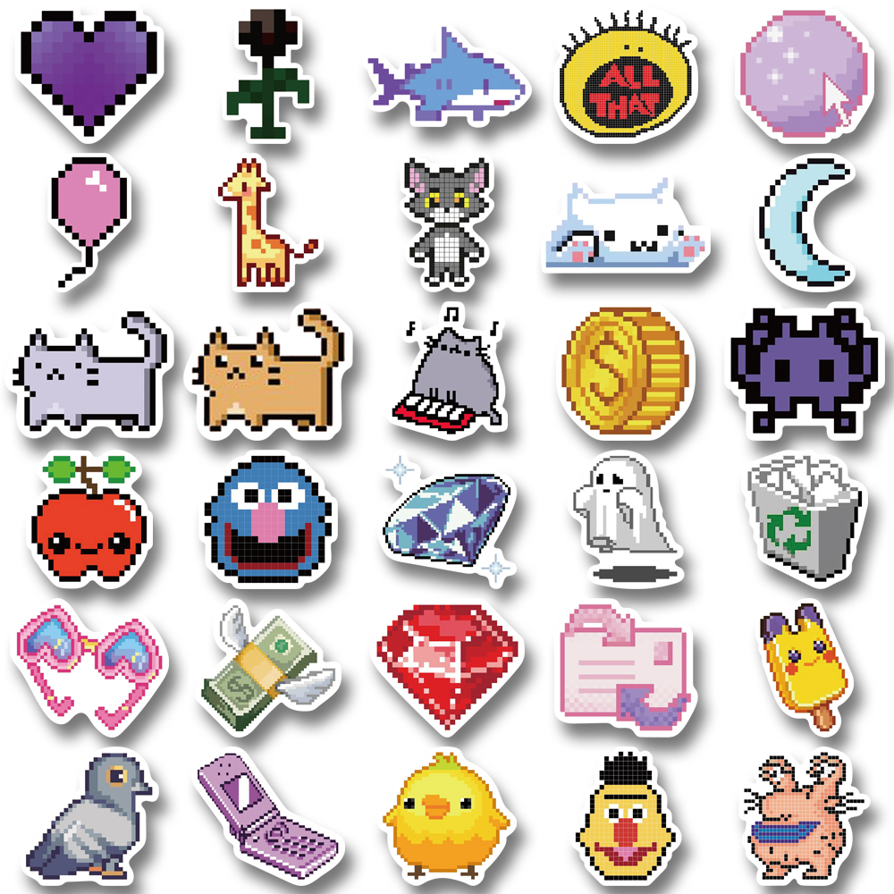 [in Stock] 60pcs Mosaik Kartun Pixel Stiker Ponsel Case Komputer Dekorasi Tahan Air Stiker Decal