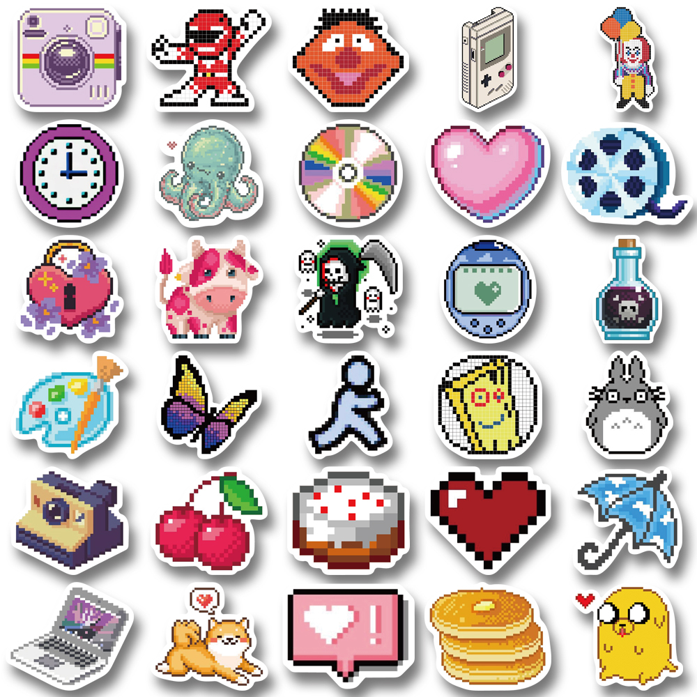 [in Stock] 60pcs Mosaik Kartun Pixel Stiker Ponsel Case Komputer Dekorasi Tahan Air Stiker Decal