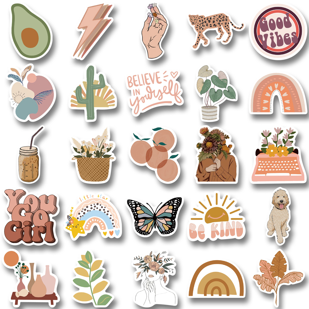 [in Stock] 50pcs Bohemian style series art Stiker Dekorasi Laptop Cangkir Air Helm Stiker Tahan Air