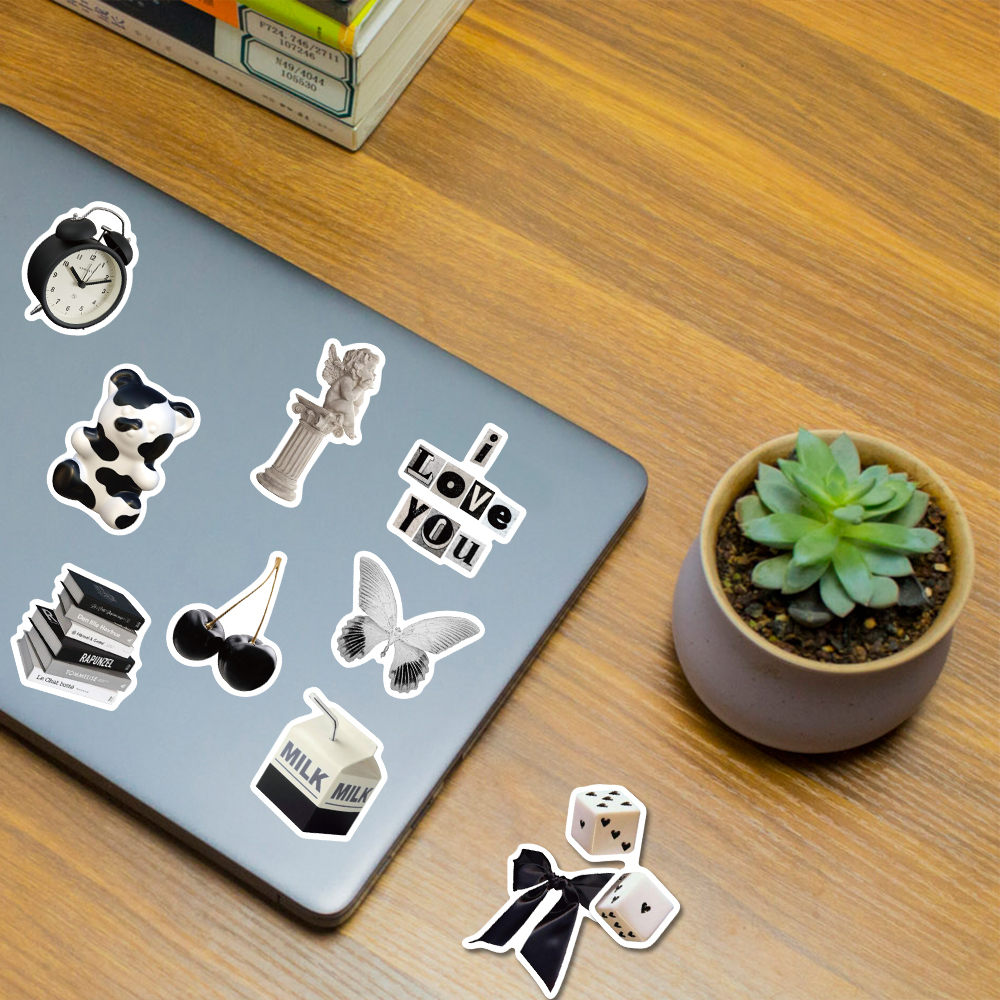 [in Stock] 61pcs Hitam Dan Putih Minimalis Seni Stiker DIY laptop Ponsel case Dekorasi Tahan Air sticker