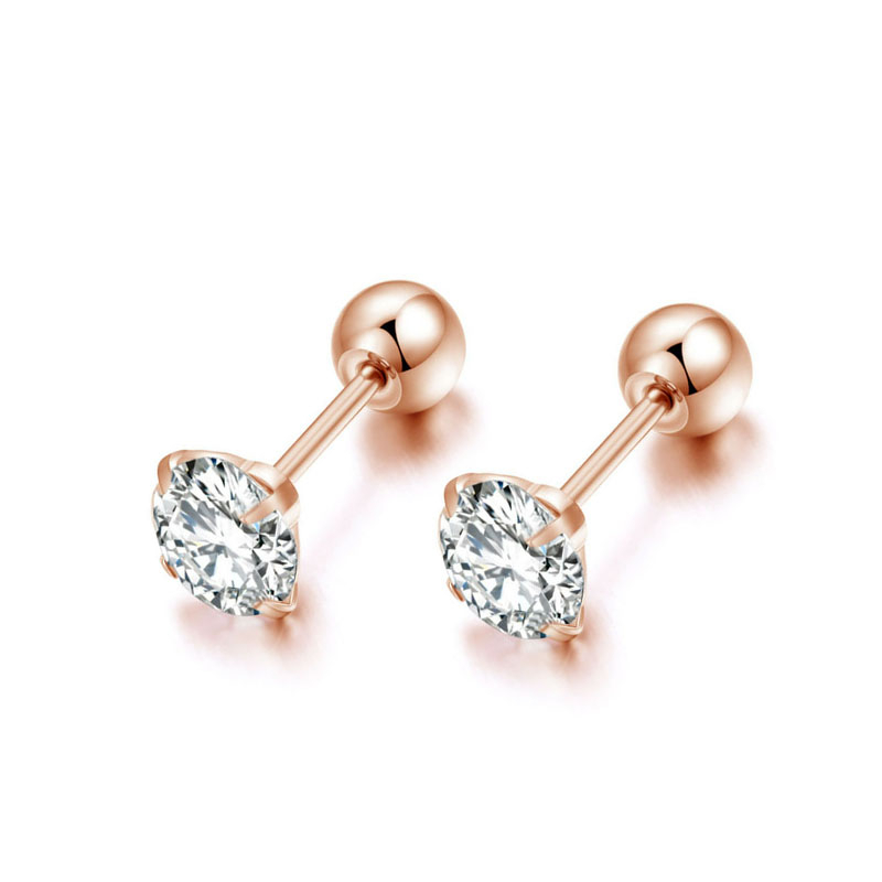 [ACKER] 2-8mm 1pasang Anting Tusuk Rose Gold Cubic Zirconia Titanium Stainless Diamond AAA+Zircon Untuk Wanita