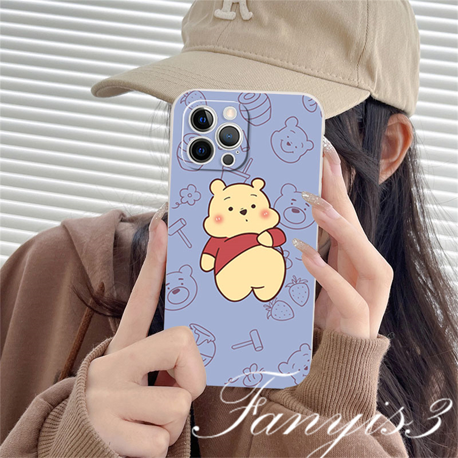 Compatible For iPhone 14 13 12 11 Pro Max X XR Xs Max 7 8 Plus SE 2020 Kompatibel Untuk Winnie Strawberry Bear Phone Case Silicon Soft Cover Pelindung