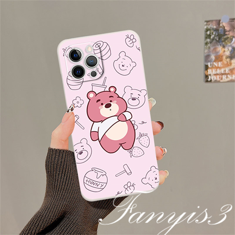 Compatible For iPhone 14 13 12 11 Pro Max X XR Xs Max 7 8 Plus SE 2020 Kompatibel Untuk Winnie Strawberry Bear Phone Case Silicon Soft Cover Pelindung