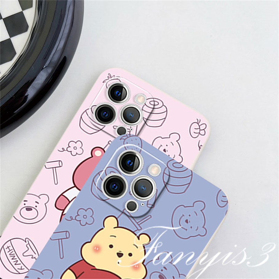 Compatible For iPhone 14 13 12 11 Pro Max X XR Xs Max 7 8 Plus SE 2020 Kompatibel Untuk Winnie Strawberry Bear Phone Case Silicon Soft Cover Pelindung