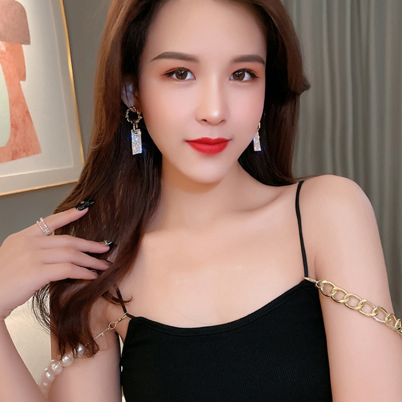 Eropa Amerika Hoop Geometris Anting-Anting Persegi s925 Perak Jarum Gaya Baru Berlian Super Flash Earrings Earrings Earrings