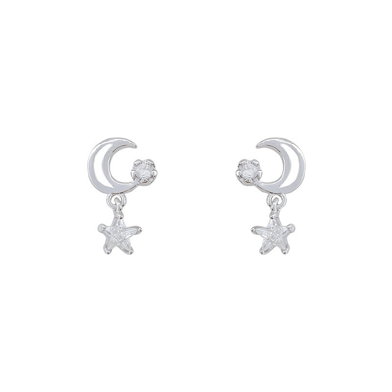 Anting Liontin Bulan Bintang s925 Perak Jarum Zirkon Gaya Jepang Korea Fashion Earrings Earrings