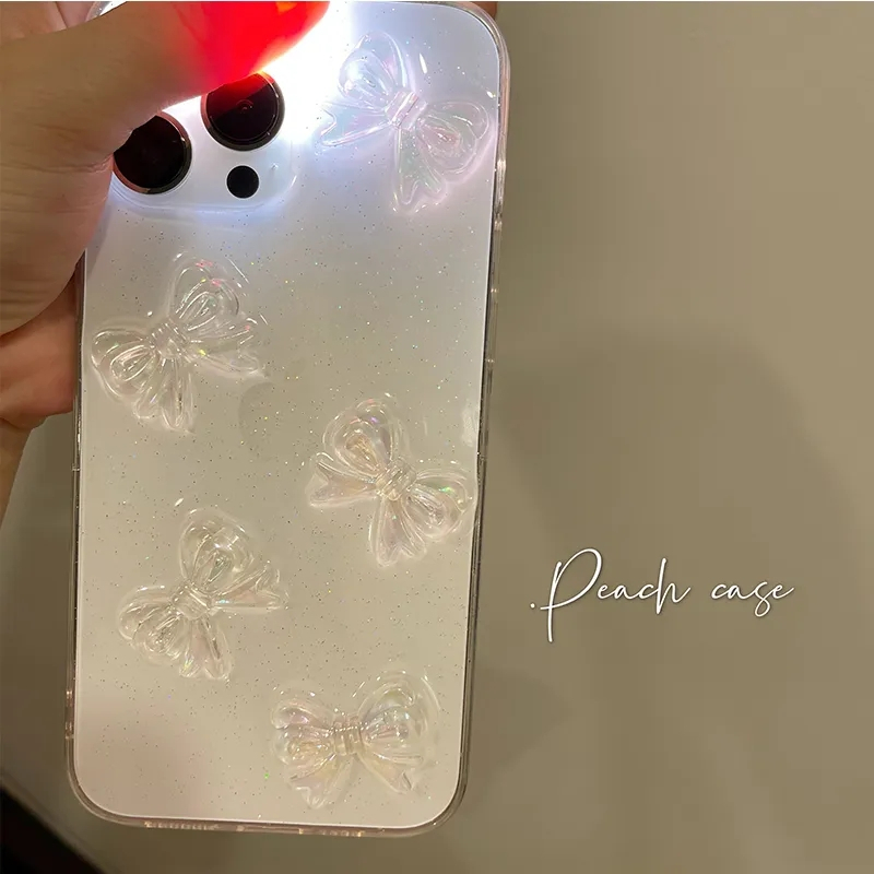 Soft Case 3D Laser Bow Glitter Bening Mewah Untuk iPhone 13 Pro Max12 11 Mini X XS XR 78 Plus SE 2020 Bling Transparan Cover