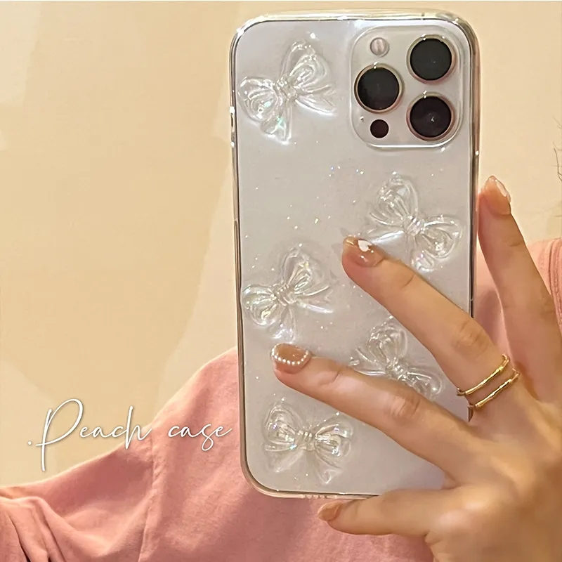 Soft Case 3D Laser Bow Glitter Bening Mewah Untuk iPhone 13 Pro Max12 11 Mini X XS XR 78 Plus SE 2020 Bling Transparan Cover