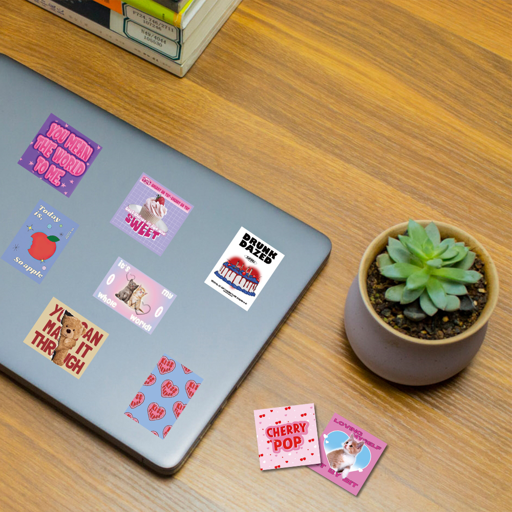 [in Stock] 65 Pcs Vintage Lucu Stiker Laptop Ponsel Case Cangkir Air Dekorasi Tahan Air Decal Stickers