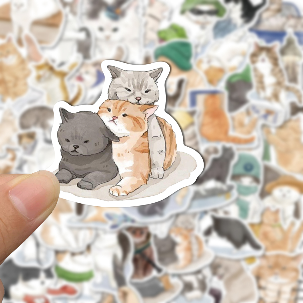 [in Stock] 53pcs Stiker Seri Kehidupan Harian Kucing Stiker Kartun Lucu Komputer Dekorasi Cangkir Air Stiker Tahan Air