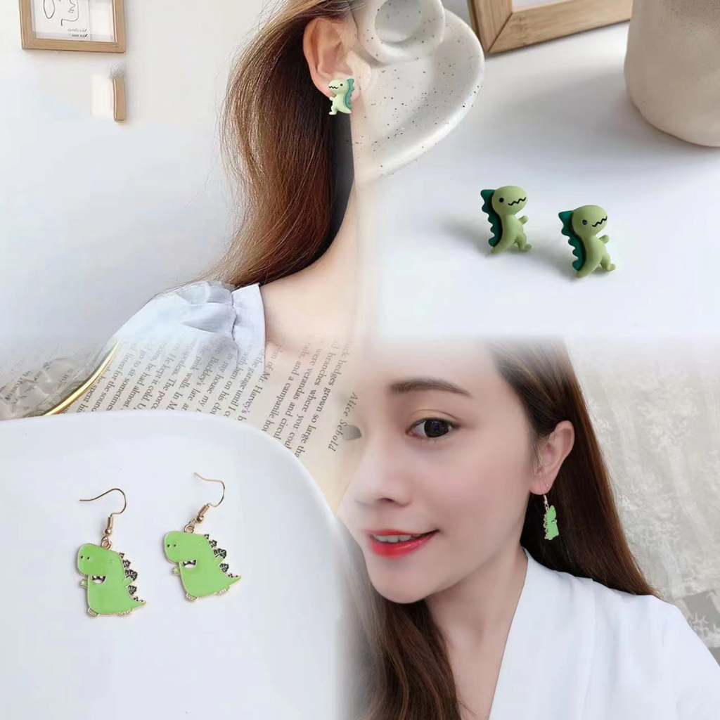 Anting Dinosaurus Hijau Kecil Lucu