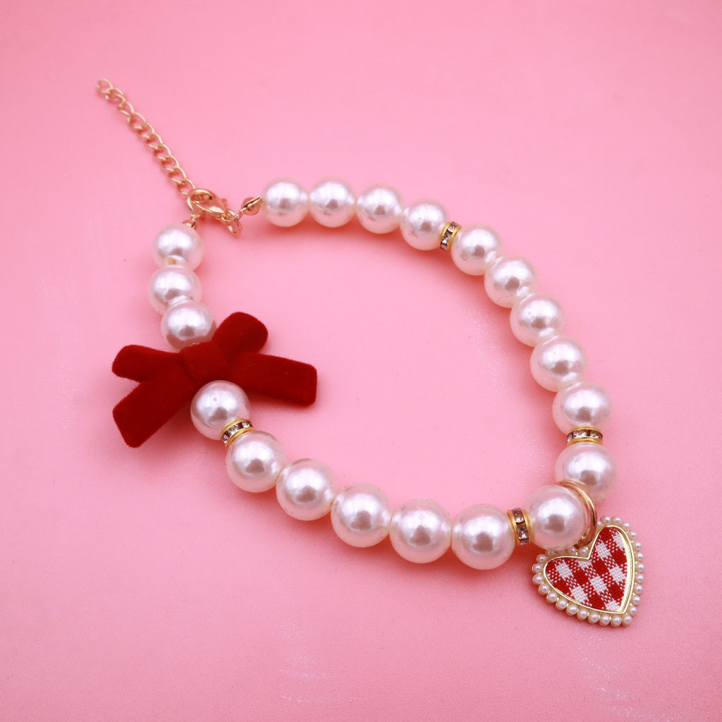 Pet cat pearl collar with velvet bow kitten dog love Mutiara vintage premium velvet bow princess Kalung