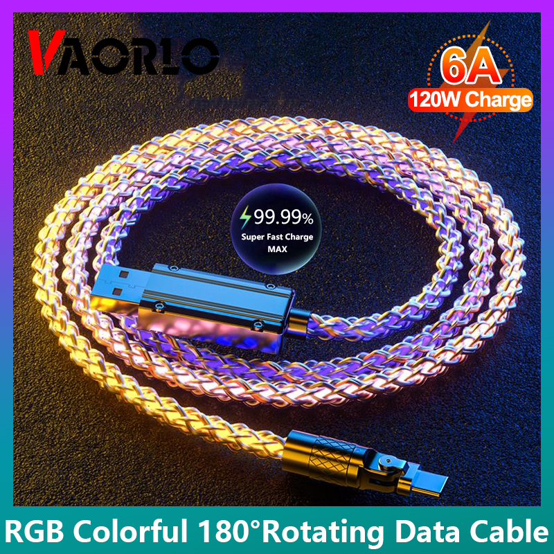 Vaorlo Rgb180° Kabel Data Pengisian Cepat Berputar Kabel Pengisian Cepat Kabel Data USB C