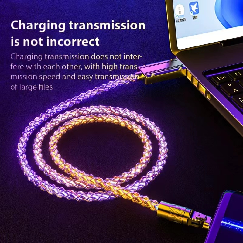 Vaorlo Rgb180° Kabel Data Pengisian Cepat Berputar Kabel Pengisian Cepat Kabel Data USB C