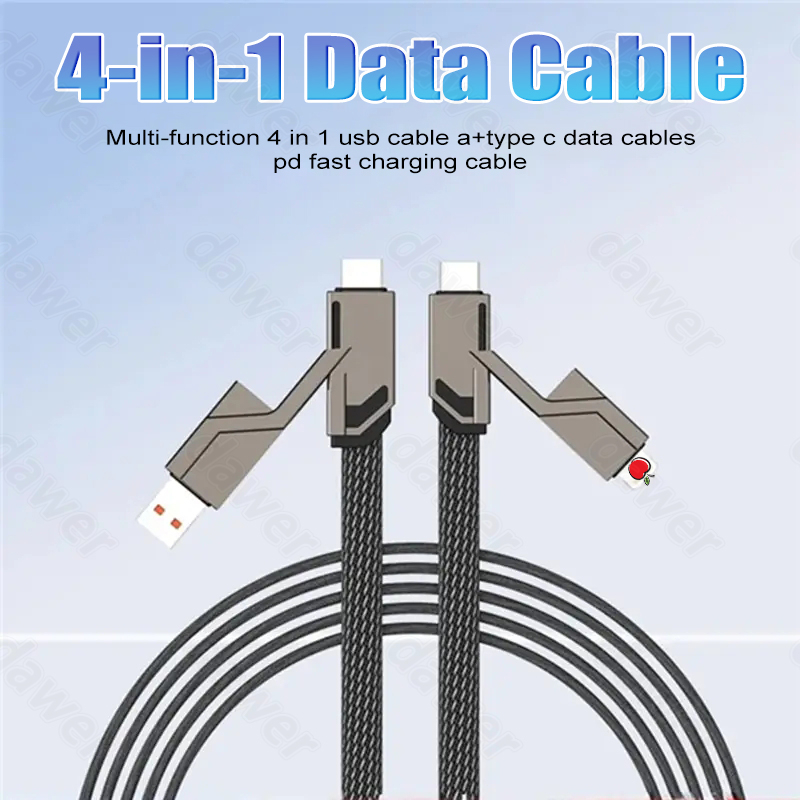 Kabel data 4in1 100W Pengisian Cepat Usb Ke A+Tipe C Ke Pencahayaan+output Tipe C 5A Untuk Ponsel Tablet charge Untuk Mendukung Transmisi data 480Mbps