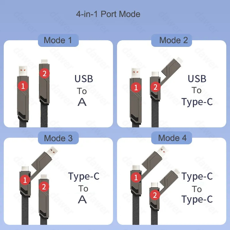 Kabel Data 4in1 Fast Charging Usb To A+Type C To Lighting+Kabel Data Tipe C Pd Fast Charging Cable Type C Lighting Untuk Android Apple