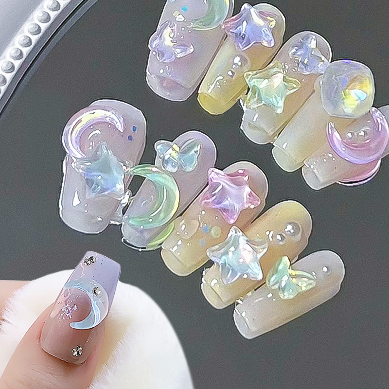 Kristal Kupu-Kupu 3D Nail Art Dekorasi Perhiasan Auroras Rhinestones Kuku Bulan Jantung Pesona Kuku Pita Desain Accessorie