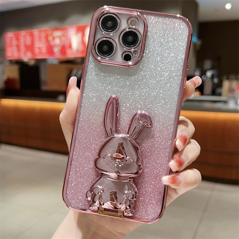 Sajadah Mewah360° Stand Putar Rabbit Mount Case Iphone 14 Pro Max14 Plus 13 12 Pro Max 11 Pro Max Case Pelindung Kamera Lensa Kedip TPU Shockproof Soft Case