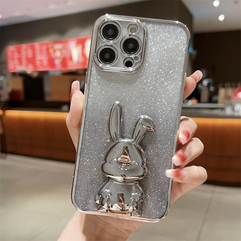 Sajadah Mewah360° Stand Putar Rabbit Mount Case Iphone 14 Pro Max14 Plus 13 12 Pro Max 11 Pro Max Case Pelindung Kamera Lensa Kedip TPU Shockproof Soft Case