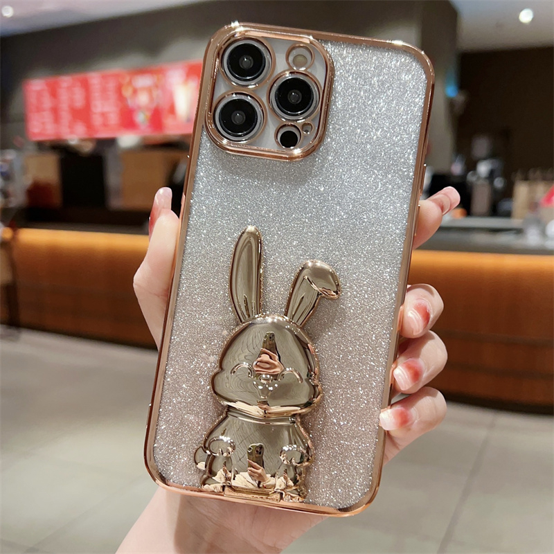 Sajadah Mewah360° Stand Putar Rabbit Mount Case Iphone 14 Pro Max14 Plus 13 12 Pro Max 11 Pro Max Case Pelindung Kamera Lensa Kedip TPU Shockproof Soft Case