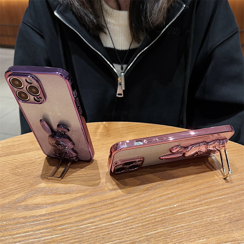 Sajadah Mewah360° Stand Putar Rabbit Mount Case Iphone 14 Pro Max14 Plus 13 12 Pro Max 11 Pro Max Case Pelindung Kamera Lensa Kedip TPU Shockproof Soft Case