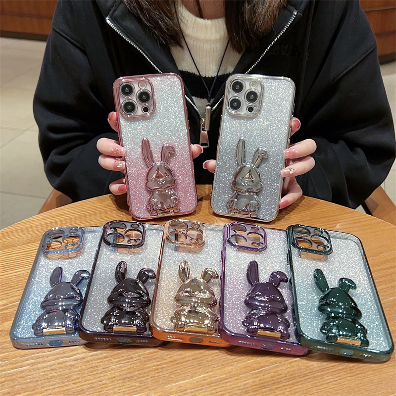 Sajadah Mewah360° Stand Putar Rabbit Mount Case Iphone 14 Pro Max14 Plus 13 12 Pro Max 11 Pro Max Case Pelindung Kamera Lensa Kedip TPU Shockproof Soft Case