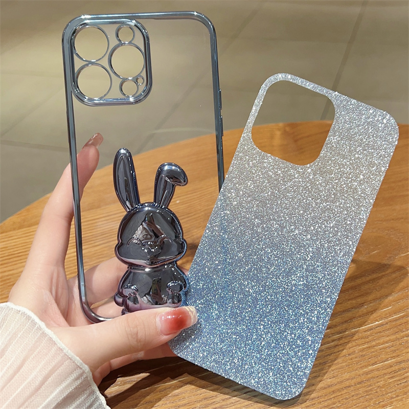 Sajadah Mewah360° Stand Putar Rabbit Mount Case Iphone 14 Pro Max14 Plus 13 12 Pro Max 11 Pro Max Case Pelindung Kamera Lensa Kedip TPU Shockproof Soft Case