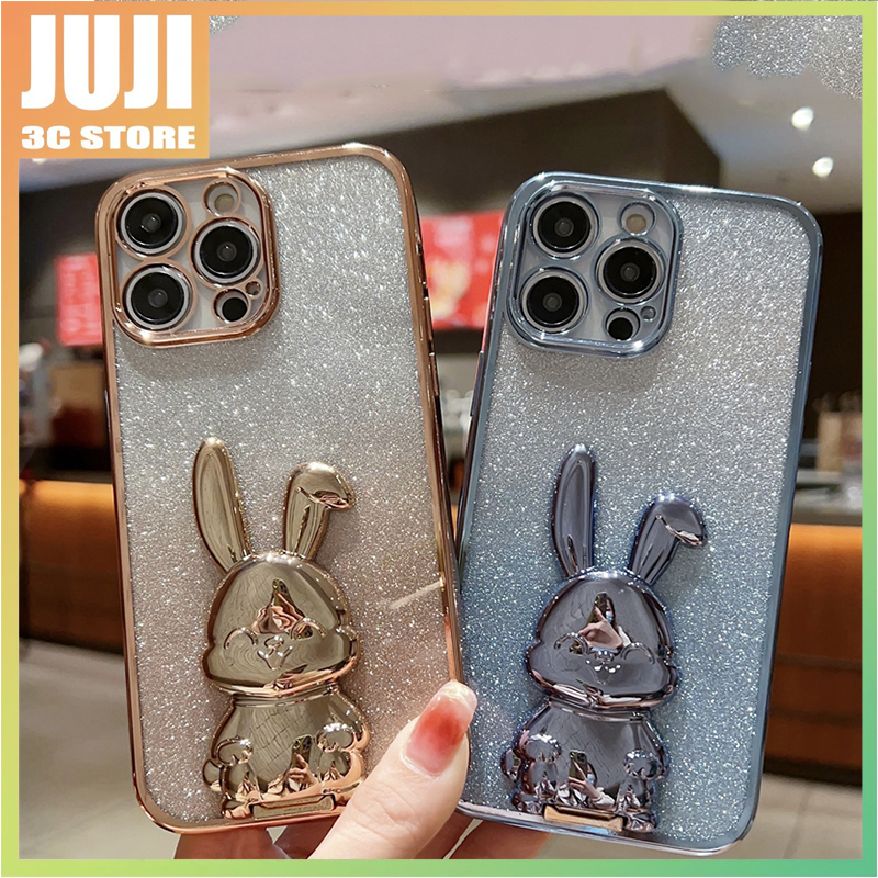 Sajadah Mewah360° Stand Putar Rabbit Mount Case Iphone 14 Pro Max14 Plus 13 12 Pro Max 11 Pro Max Case Pelindung Kamera Lensa Kedip TPU Shockproof Soft Case