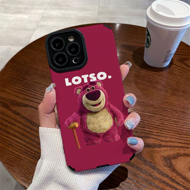 Casing Ponsel Silikon Tekstur Kulit Mewah Lembut Kompatibel Untuk iPhone 7Plus 8Plus 11 Pro MAX XR 12 13 14 Pro MAX X XS MAX Lovely Kartun Cute Manyo Strawberry Bear Shockproof Cover